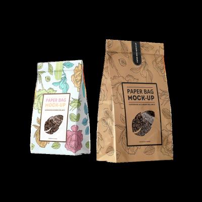 China Customized Recyclable Kraft Paper Pouch Zipper Flat Bottom Resealable Standup Packaging Bag For Nuts Peanut for sale