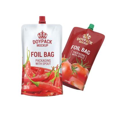 China Recyclable Customizable Biodegradable Plastic Stand Up Bag Food Liquid Jelly Packaging Ketchup Seasoning Spout Pouch for sale