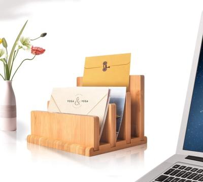 China Hot Selling Unique Design Viable Three Slots Bamboo Mail File Holder With Desktop Organizer for sale