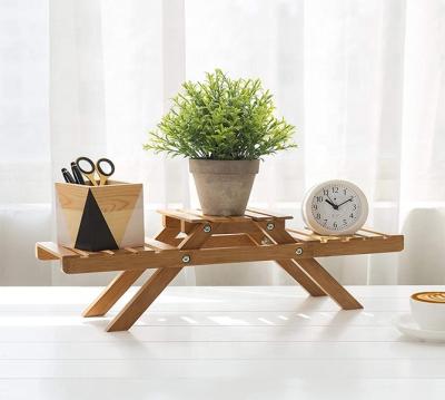 China Sustainable New Type Attractive Price Natural Bamboo Two Layers Flower Stand With Standing Legs for sale