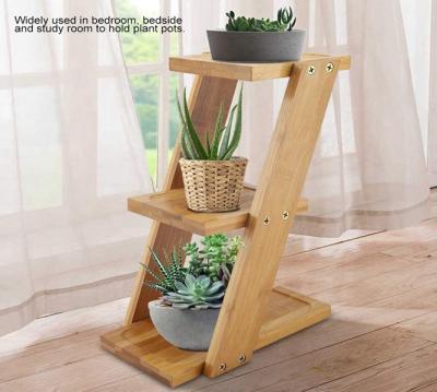 China Wholesale Sustainable Ladder Natural Bamboo Flower Stand With Three Layers for sale