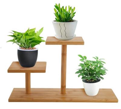 China Economical Sustainable Custom Design Bamboo Mini Desktop Plant Stand Rack With Two Layers for sale