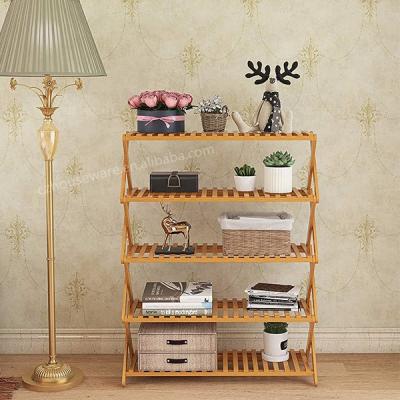 China Natural Bamboo Collapsible Freestanding Organizer Folding Shelves Plant Shoe Storage Rack Stand for sale