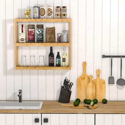 China Factory Price Wall Mounted Storage Household Items Sustainable Natural Bamboo Kitchen Storage Organizer Shelves for sale