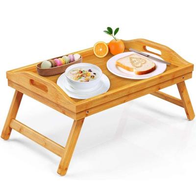 China Custom Made High Quality Foldable Bamboo Breakfast Table Collapsible Tray Desk Serving Bamboo for sale