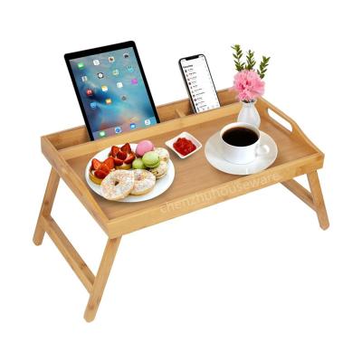 China Promotional High Quality Collapsible Foldable Trapezium Natural Bamboo Breakfast Table for sale