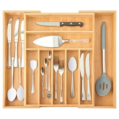 China Amazon Viable Hot Sale Kitchen Cutlery Set Storage Box Natural Bamboo Organizer for sale