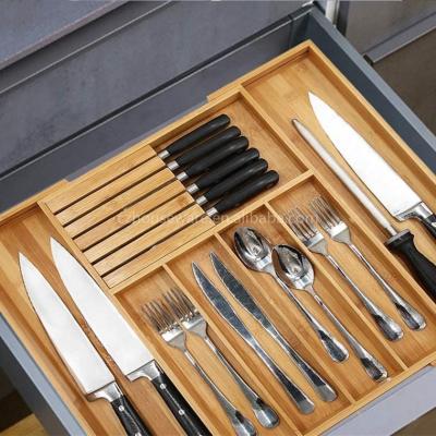 China New Design Sustainable Drawer Storage Organizer Cutlery Storage Holder Natural Bamboo Box for sale