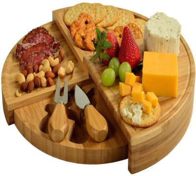 China Hot Selling Unique Design Tow Tools Round Bamboo Cheese Board Viable For Food Serving for sale