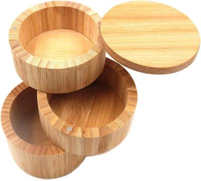 China Round 3 Special Widely Used Sustainable Sustainable Container Design Bamboo Salt Box for sale