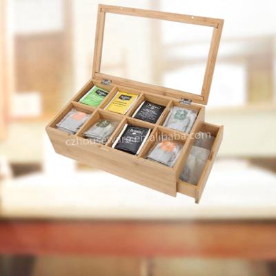 China Wholesale Premium Viable Quality Bamboo Tea Bag Storage Tea Box Organizer With Side Drawer for sale