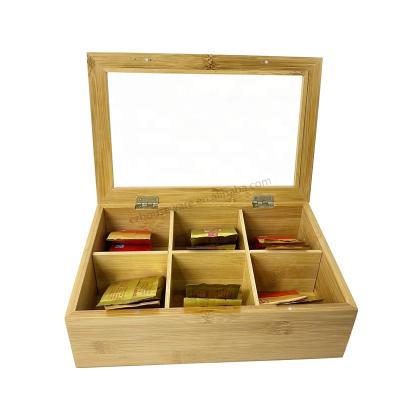 China Hot Selling Wholesale Sustainable Bamboo 6 Compartment Storage Box Tea Bag Storage Organizer for sale