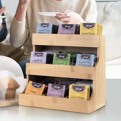 China Factory Price Sustainable New Arrival 3 Tier Bamboo Tea Bag Storage Organizer Tea Storage Box Racks for sale