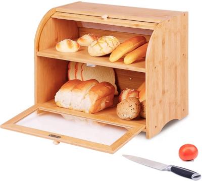 China New Type Viable Rectangle Viable Tow Tier Bamboo Bread Box Good Price Food Storage for sale