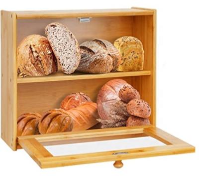 China Modern Practical Exquisite Bamboo Storage Shop Food Storage Rectangle Bread Box for sale