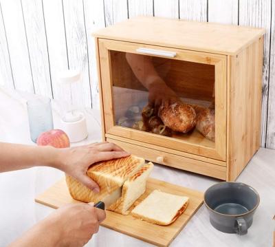 China Rectangle Tow Layers Bamboo Bread Food Special Hot Selling Sustainable Storage Box With Drawer for sale