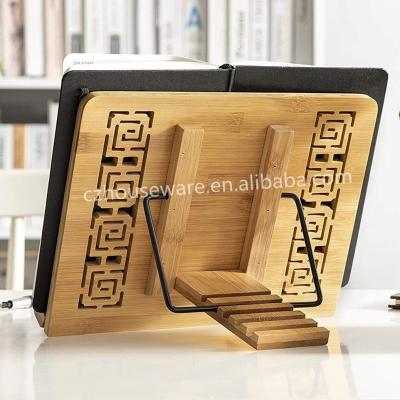 China Modern Carved Bamboo Adjustable Multi-Function Adjustable Desk Organizer Desk Book Stand for sale