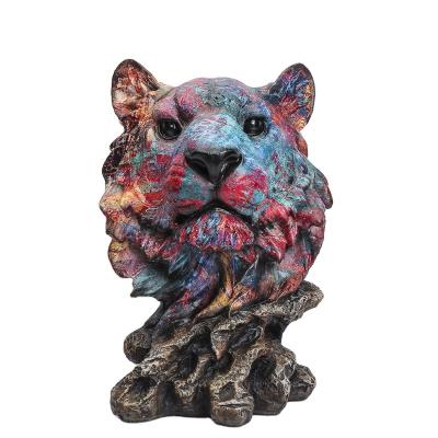 China Art Decor Modern Ware Polyresin Tiger Lion Elephant Statue Figurine Animal Head Ornament For Table Decoration for sale