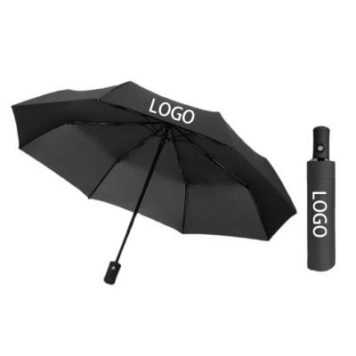 China Luxury Wholesale Custom Three Folding 190T Pongee Fabric Rain Umbrellas Automatic With Logo for sale