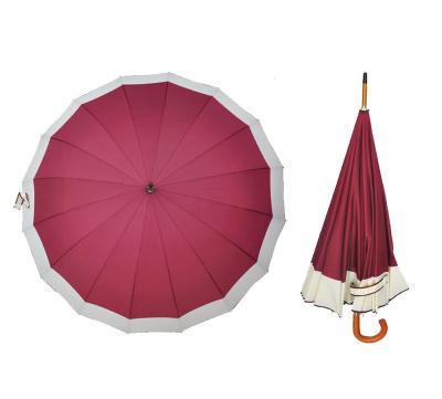 China Agriculture Wood medium Stick Bent Hook Handle Automatic Umbrella 16 Rib Splicing Umbrella for sale