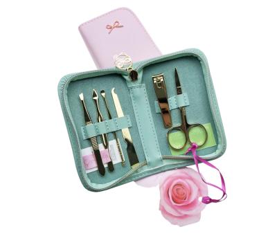 China Stainless Steel +PU Leather Girls 6Pcs Beauty Color Nail Art Tools Set In Folding Case Pink Mini Women Manicure Pedicure Tools Set Kits for sale