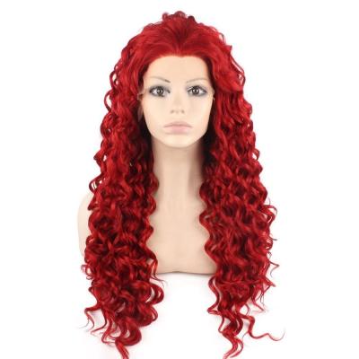 China Long Curly Red Synthetic Lace Front Regular Wave Costume Party Wig KF1252 for sale