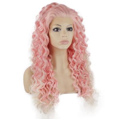 China Long Curly Red Synthetic Lace Front Costume Party Wig Wholesale Regular Wave KF1254 for sale