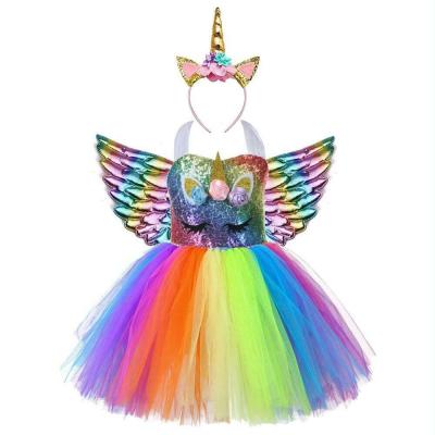 China Unicorn Sequin Dress Fairy Wings Baby Kids Fancy Costume Baby Tutu Skirt Horn Party Girls Clothes for sale