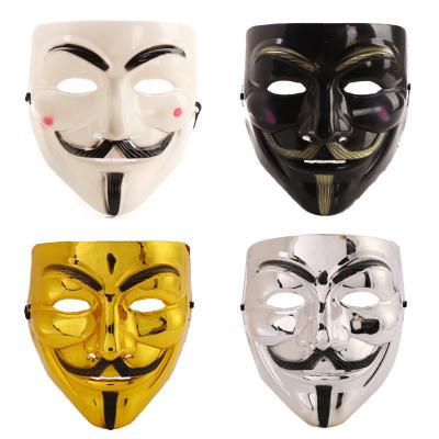 China Black Adults Guy Fawkes Golden Hacker Party Decoration Cosplay V For Vendetta Mask PVC Halloween Costume Fancy Game White Anonymous Mask for sale