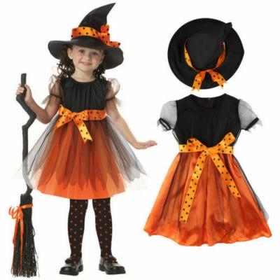 China Fashion Girls Halloween Witches Hat Costume Witch Fancy Dress Outfit Kids Cosplay Party for sale