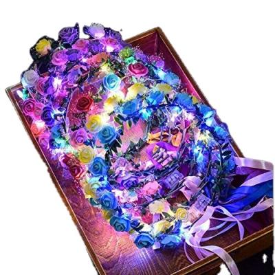 China Fashion Led Fairy Crown Garland Ribbon Party Headband Hairband Hair Garland Light Headband Flower Accessories for sale