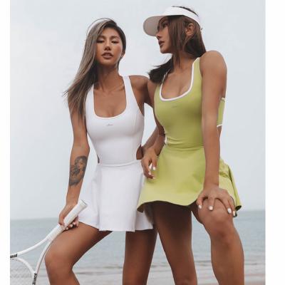 China Quick Drying Antibacterial One Piece Swimwear Comfy Yoga Tennis Golf Skirt Hollow Out Cross Back Robe Swimwear for sale