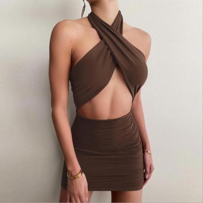 China Backless Sleeveless Summer Beach Casual Wear Breathable Sling Knitted Dresses One Piece Dress For Women for sale