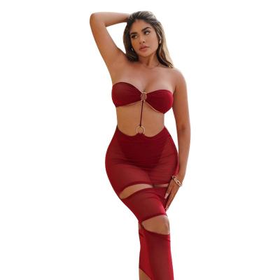 China New Design Breathable Red Sleeveless Dress Casual Summer Sexy Slim Elegant Club Dress See Through Beach Wear for sale