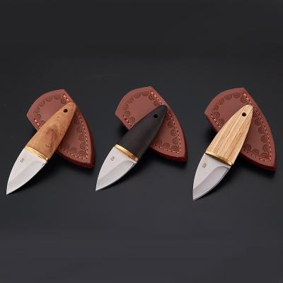 China Good Price Non-variable D2 Mini Wooden Pocket Knife With Leather Sheath For EDC Knives for sale