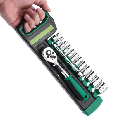 China Car Repairing 20 PCS Auto Repair Tool Steel Industrial Portable Impact Ratchet Wrench Socket Socket Set Green Belt for sale