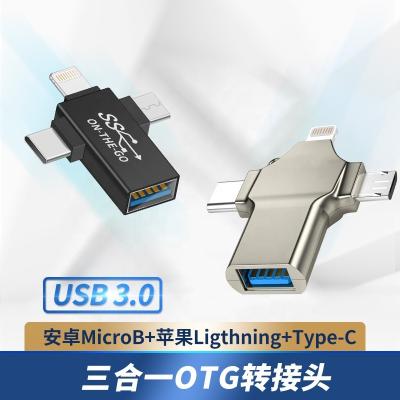 China LAPTOP USB 3.0 to Type-C + Micro B + Ligthning I5 3 in 1 OTG Adapter ON-THE-GO Connector for Mobile Phone Iphone Laptop Notebook for sale