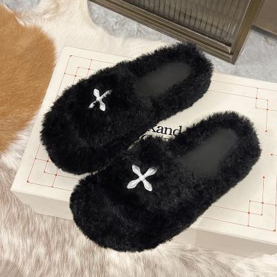 China Comfortable Open Toe Slip On House Shoes Spa Fuzzy Faux Fur Memory Foam Women Slipper Winter Comfortable Flat Slide Slippers for sale