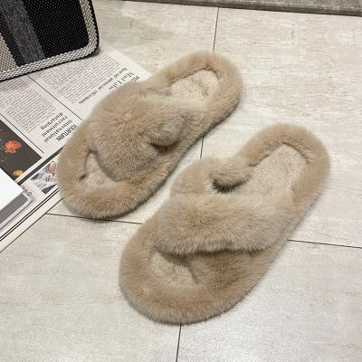 China Fuzzy Slippers Open Toe Comfy Soft Plush Winter Slipper Women's Single Rubber Band Chamber Shoes Indoor Outdoor Slip On Slipper for sale