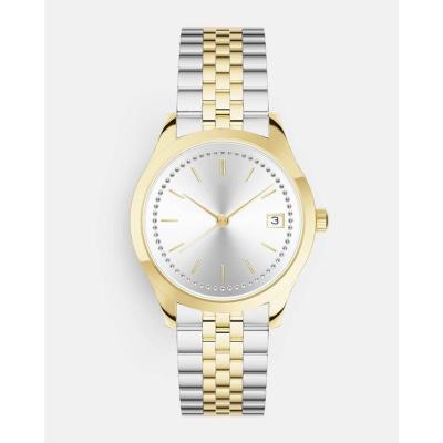 China Day/Date Sunburst Dial Dress Watch with Sapphire Watch Crystal, Gold Stainless Steel Quartz Luxury Watch for sale