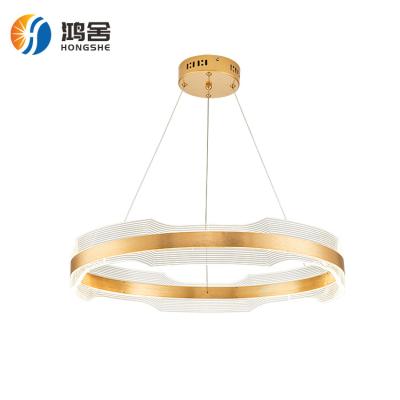 China Light Switchable Adjustable Pending Height Aluminum Tricolor Emitting Unique Designed Gold Round Modern Hanging Luxury Led Chandelier Pendant Lights Te koop