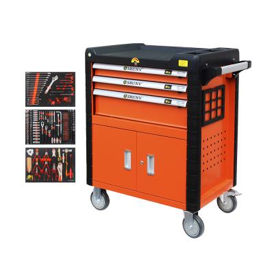 China 3-Drawers Modular Storage Tool Cart Professional Car Repair 202 PCS Garage Tool Cabinet Set with Wooden Packing for Workshop for sale