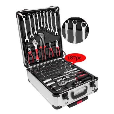 China Repair Tools Box Set Mechanic Professional Hand Tool Kit For 187PCS Car Household Hardware Tool Kit With Socket Wrench Set 1/2 3/8 1/4 for sale