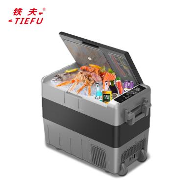 China China-chic New TIEFU DC 24v 50L Dual Zone Car Portable Fridge With Two Temperature Control for sale