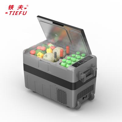 China TIEFU X40 24V Luxury Portable Car Fridge 40L Double Zone With Battery Fridge Freezer Fridge For Camping for sale