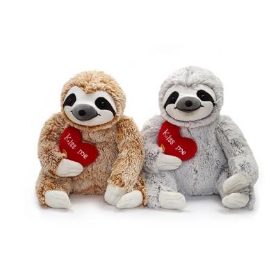 China Cute Doll Custom Stuffed Toy Cute Three Toe Sloth Animal Plush Toy With Red Heart for sale