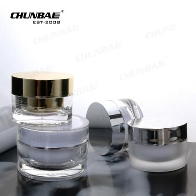 China Frosted Colorful Luxury Round Inner 10ml Powder Jars Double Wall Diamond 50g Cream Jar Acrylic With Sliver Top zu verkaufen