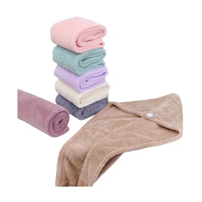 China QUICK DRY Women's Turban Super Absorbent Soft Quick Dry Magic Towel With Buttons Twist Wrap Microfiber Fleece Coral Hair Towel for sale