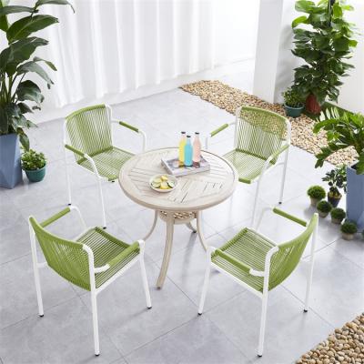 China Eco-Friendly Leisure Garden Chair Water Resistant 4 Seater Colorful Woven Metal Top Dining Table Set For Outdoor Indoor Use for sale