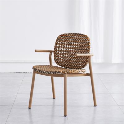 China Eco - Friendly Light And Luxury Rattan Dining Chair Aluminum Frame Water Resistant Wicker Chair Outdoor Garden Chair for sale